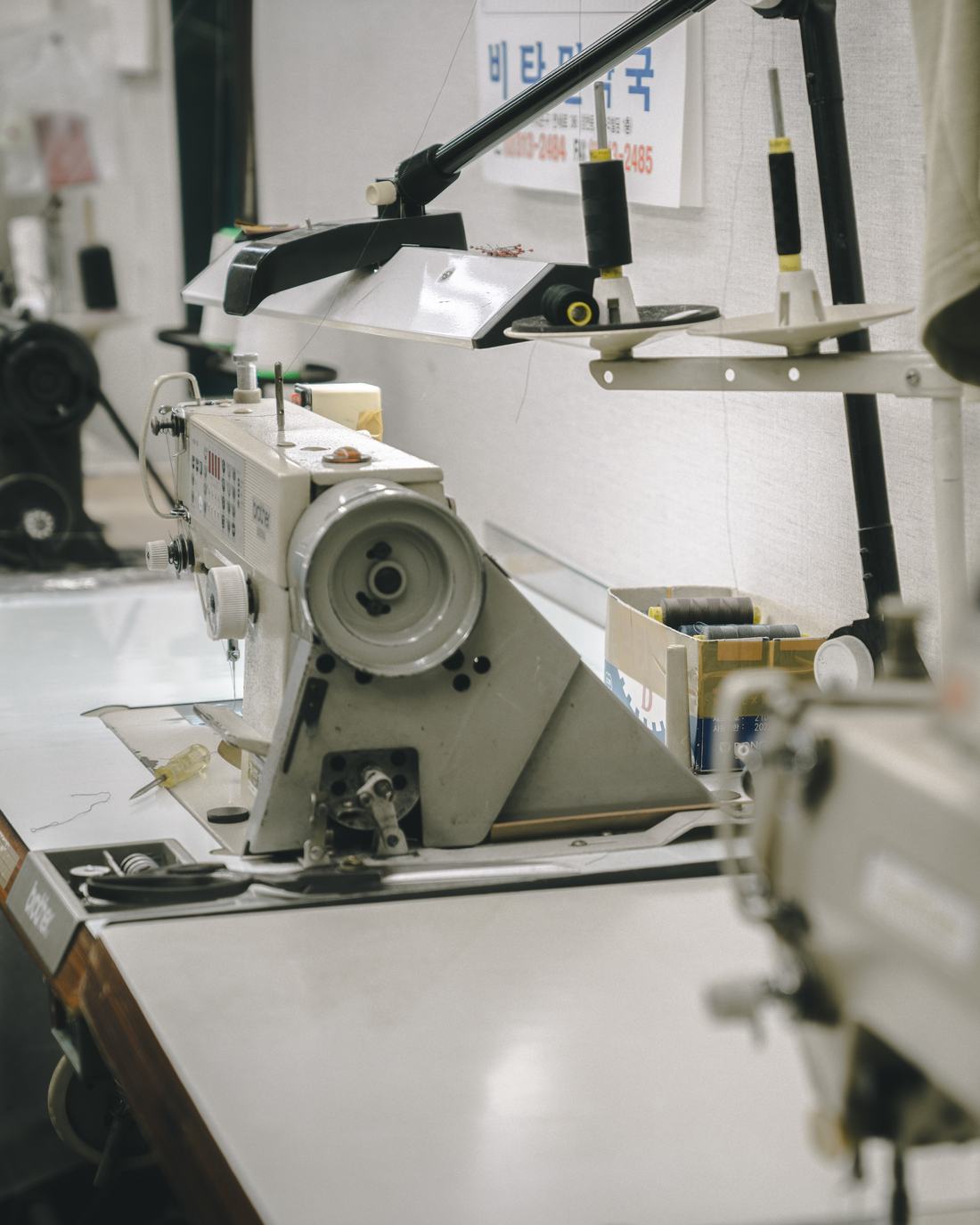 Sewing machines in the Buttons & Bows workroom